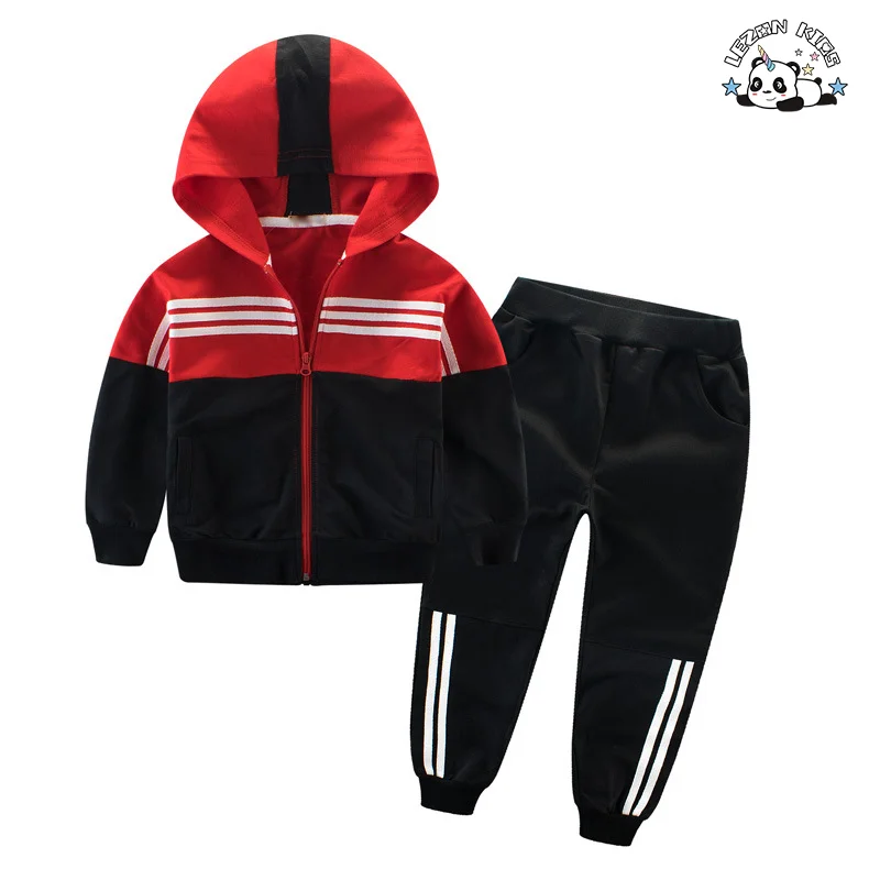 LEZONKIDS - Professional Factory Casual Striped Style Two Piece Children Clothing Suit Boy Hoodie Tracksuit